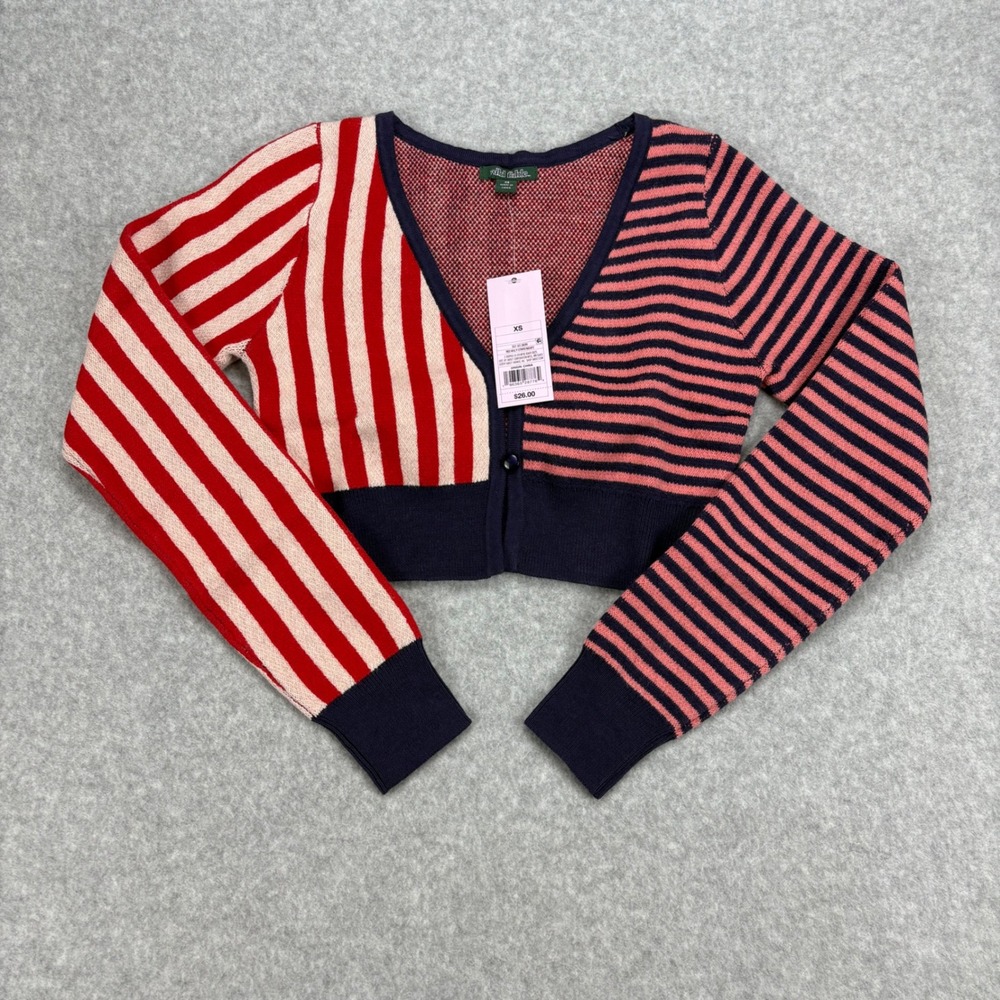 Wild Fable Striped Cardigan Womens XS Red Pink Blue Cropped V-Neck Colorblock